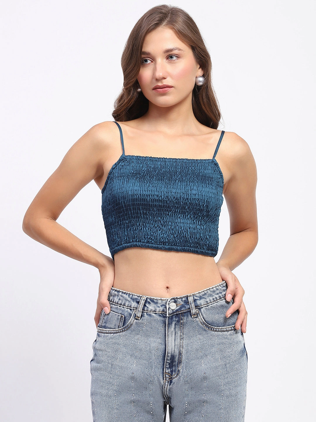 Madame Embellished Collar Front Tie Crop Shirt Student Essential Tailored Style