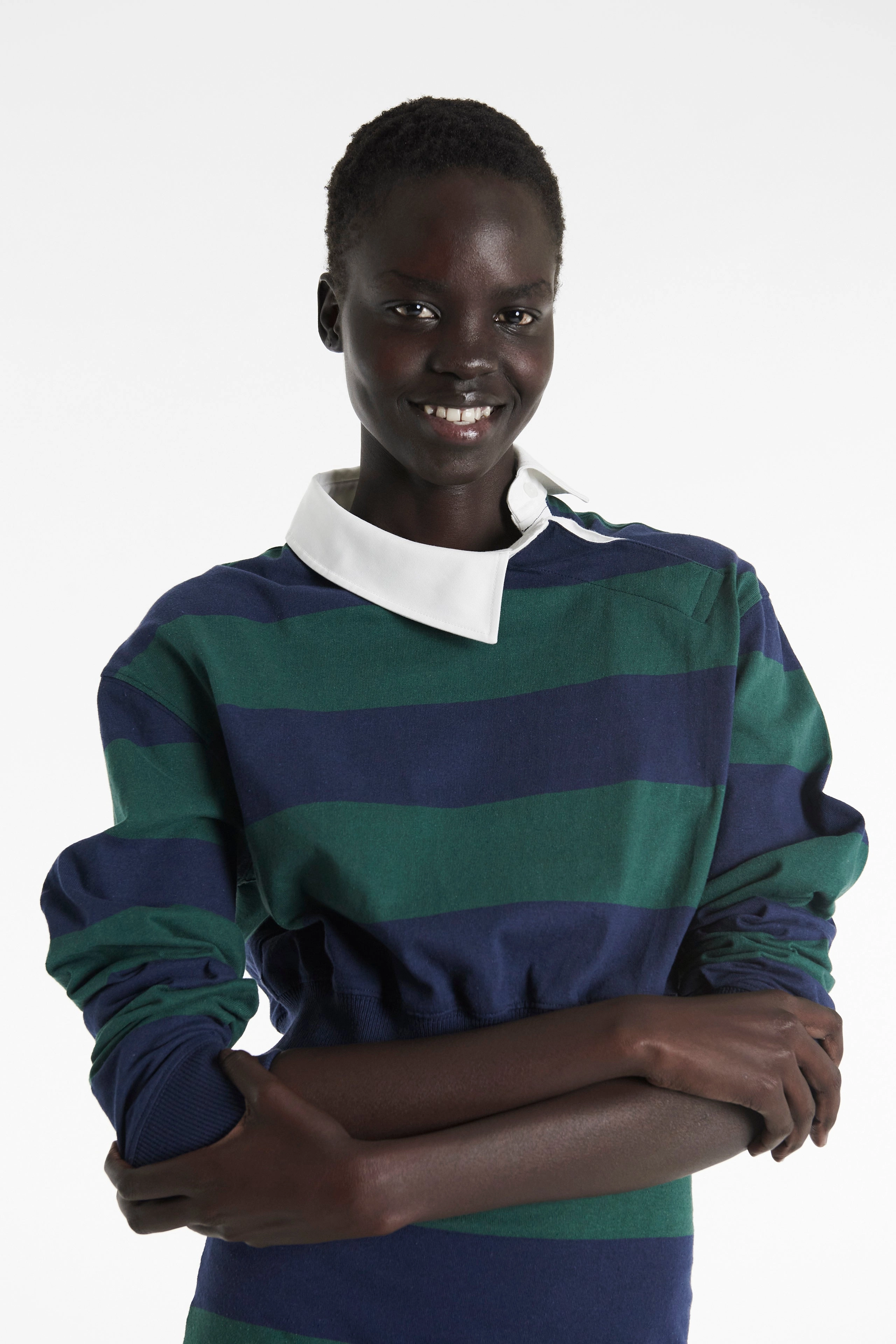 Twisted Collar Rugby Jersey Emerald Green Navy RawHemDetail