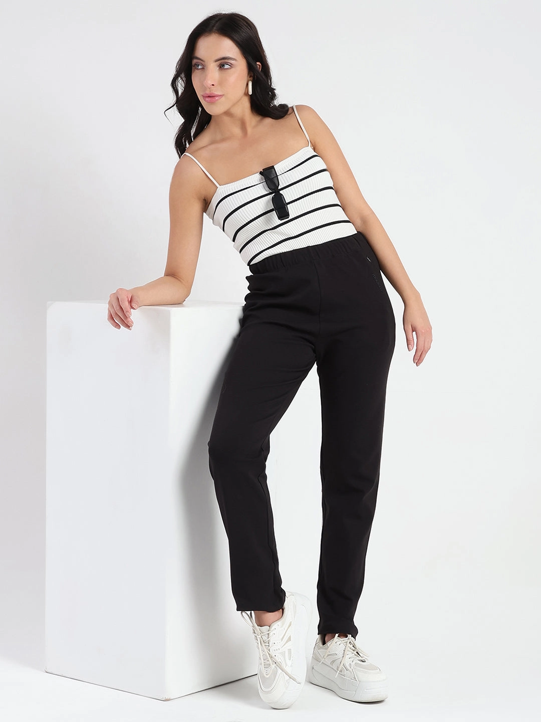 Madame Black Cotton Blend Track Bottoms No Chafe