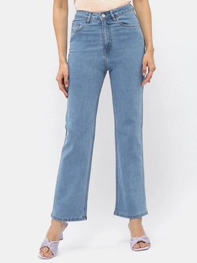 Madame Solid Light Blue Wide Leg Denim Jeans Modern Traveler Gear Sunny Vibes
