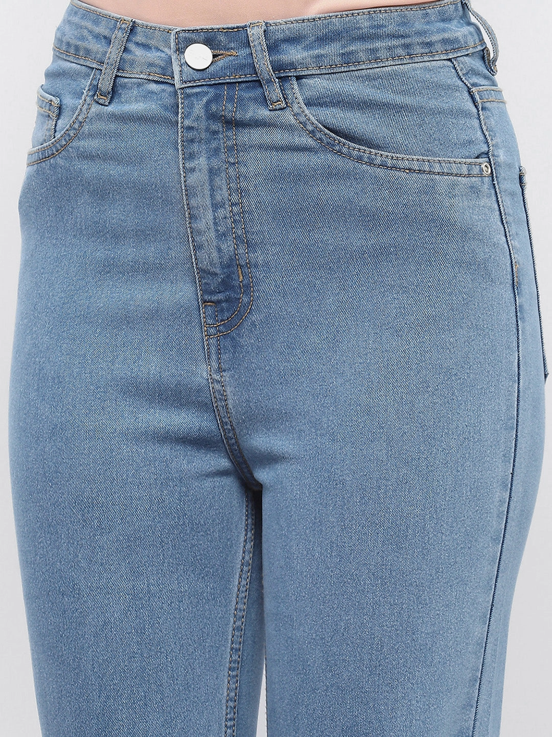Madame Solid Light Blue Wide Leg Denim Jeans Timeless Fashion Simple clothing
