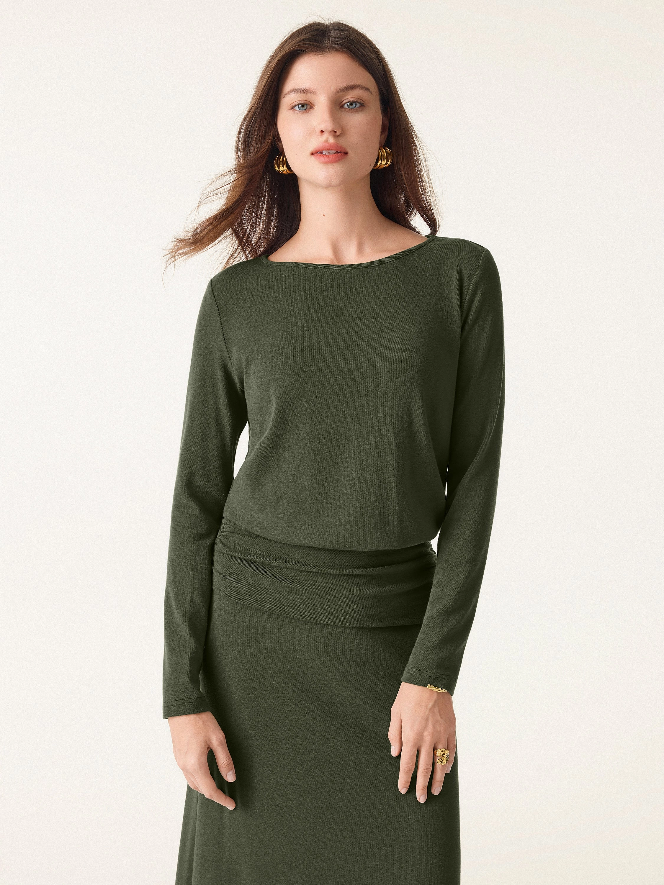 AllClimateAdaptive Contoured Side Panels Light Warm Round Neck Side Ruched Top