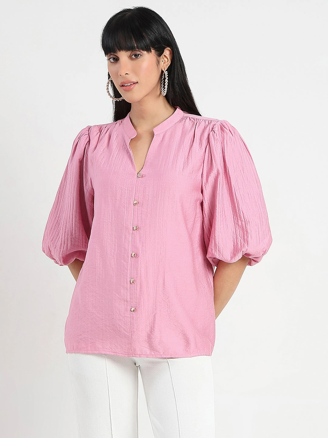 Comfy Cardigan Madame Textured Ruffle Neck Rayon Blend Pink Top