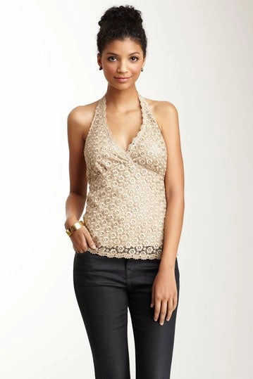 Guipure Lace Halter Top - Champagne Casual Style simple design