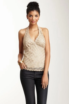 Guipure Lace Halter Top - Champagne Casual Style simple design