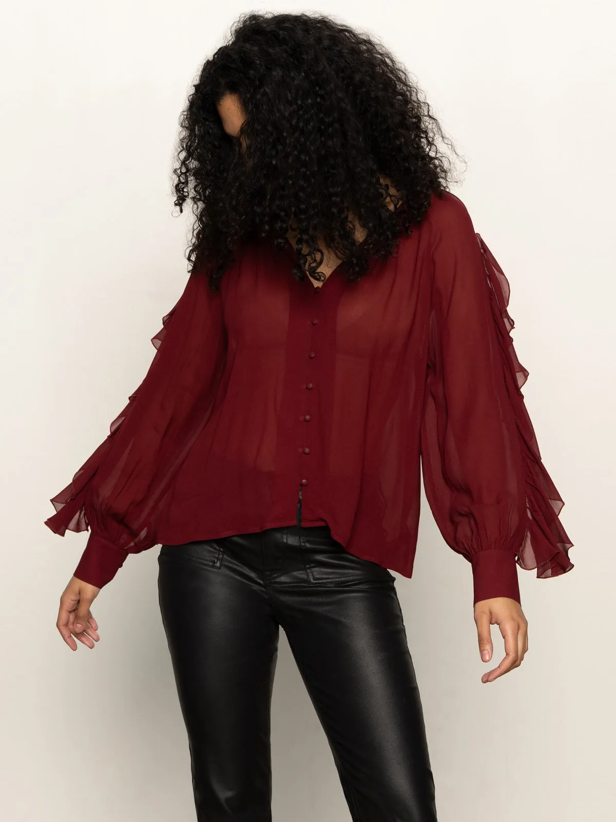Chic Vibes Quick Dry Material Harmony Blouse Crimson