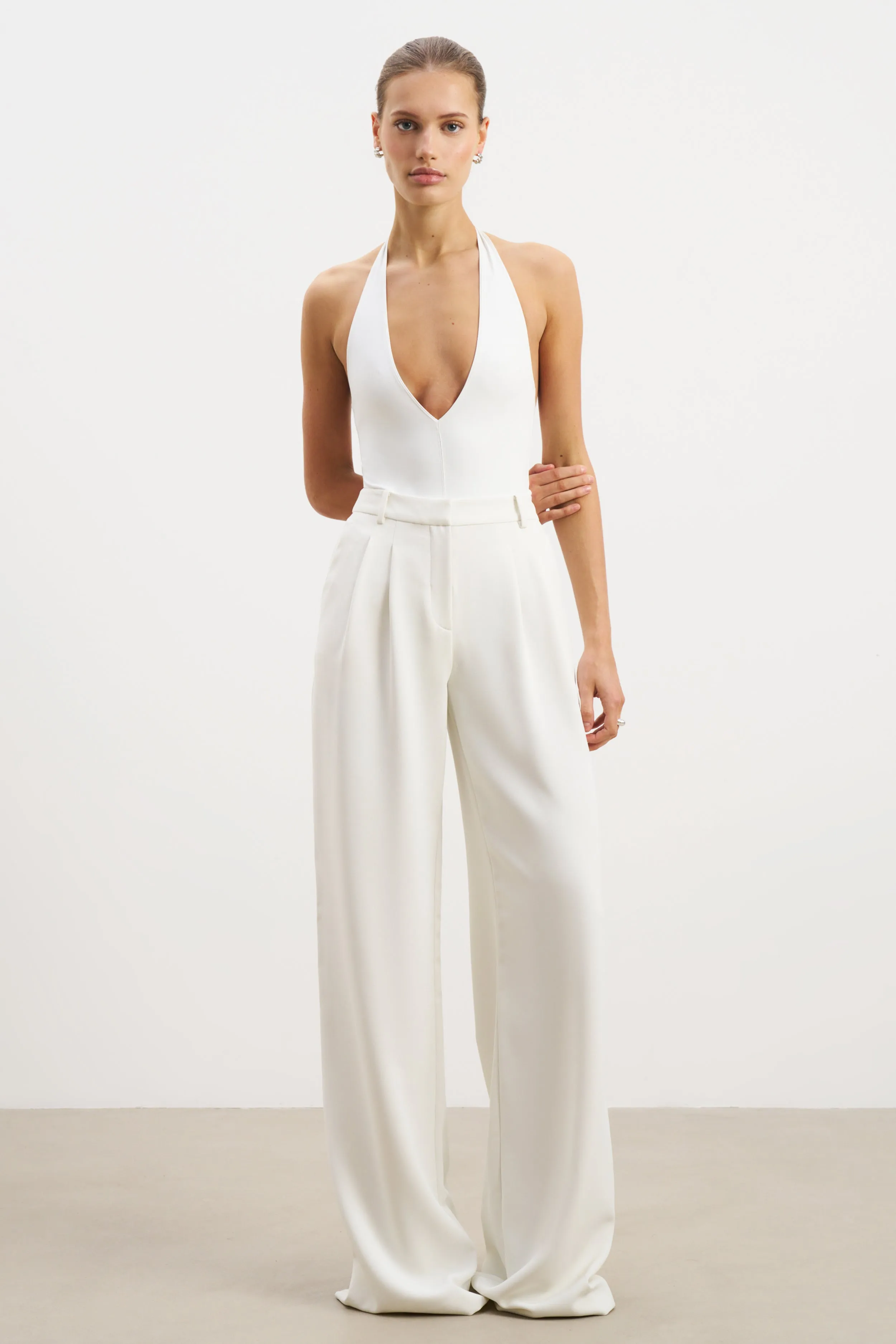 RawHemDetail ReinforcedHems V Neck Plunge Bodysuit - White