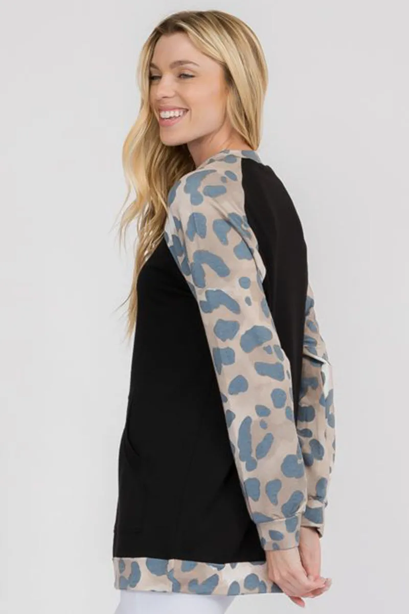 Lightweight Vintage Leopard Soft Pocket Crewneck