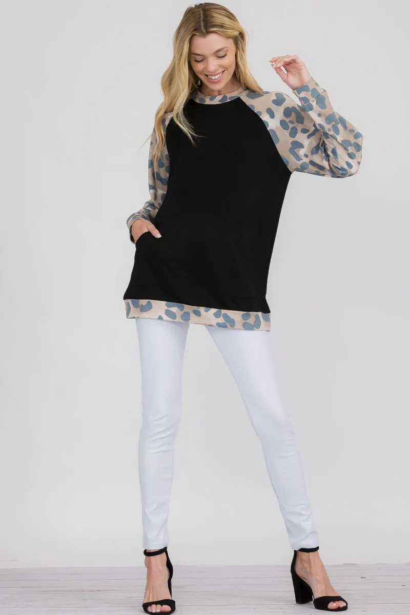 Lightweight Vintage Leopard Soft Pocket Crewneck