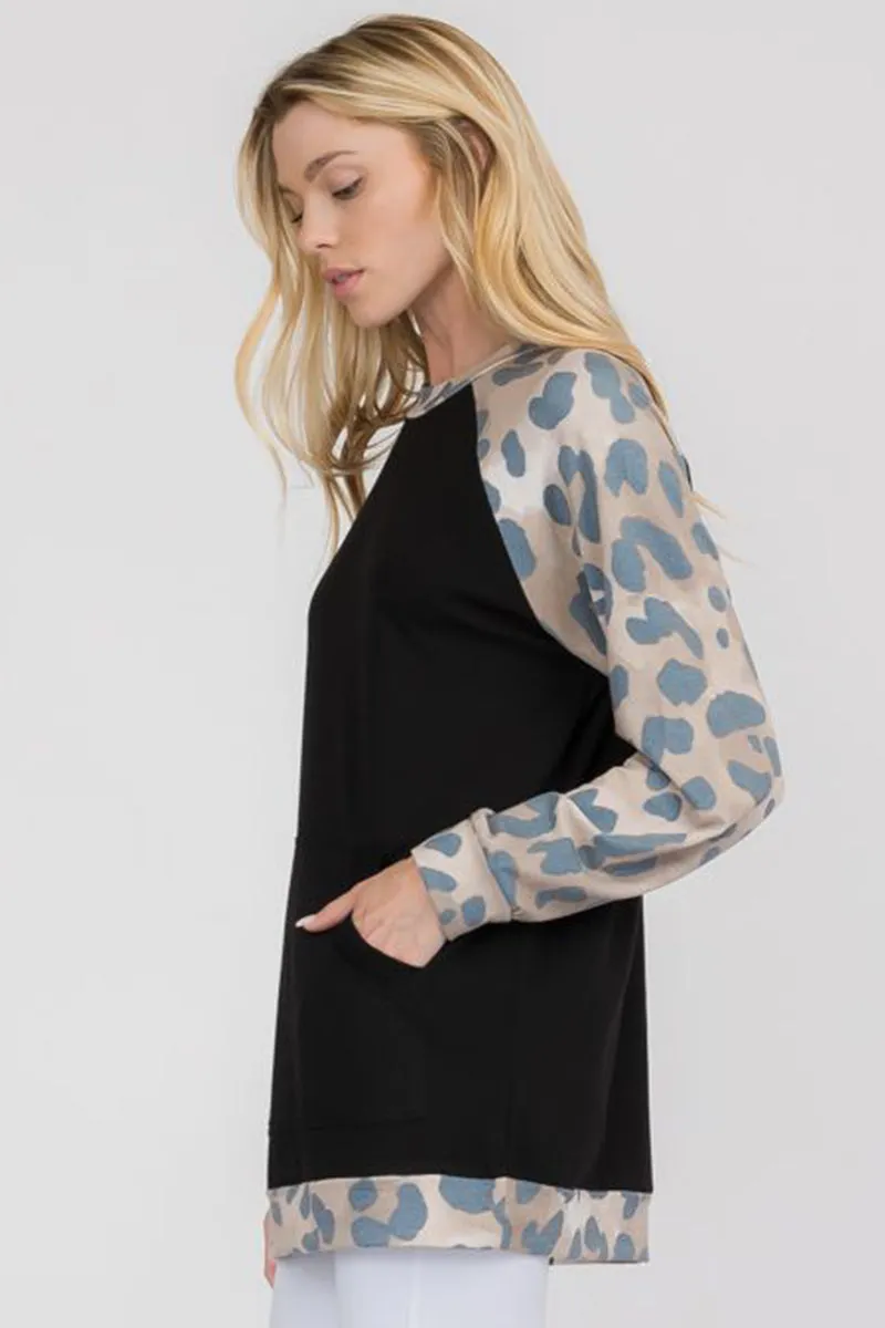 Lightweight Vintage Leopard Soft Pocket Crewneck