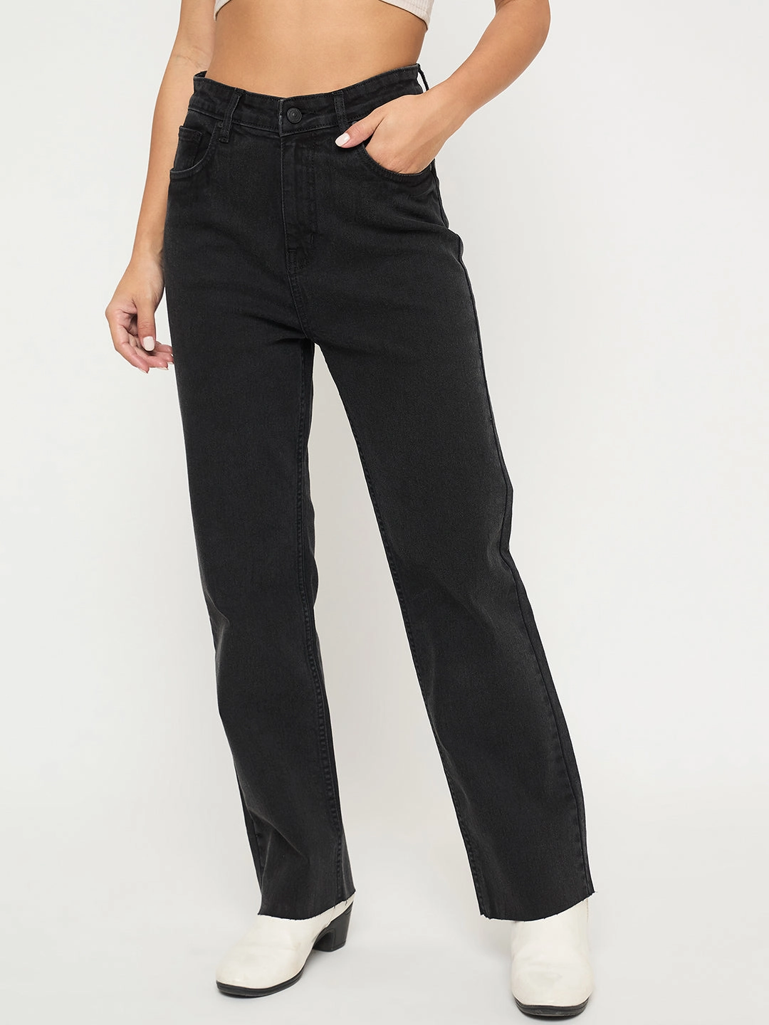 Madame Ripped Hem Wide Leg Charcoal Black Jeans Essential Wear