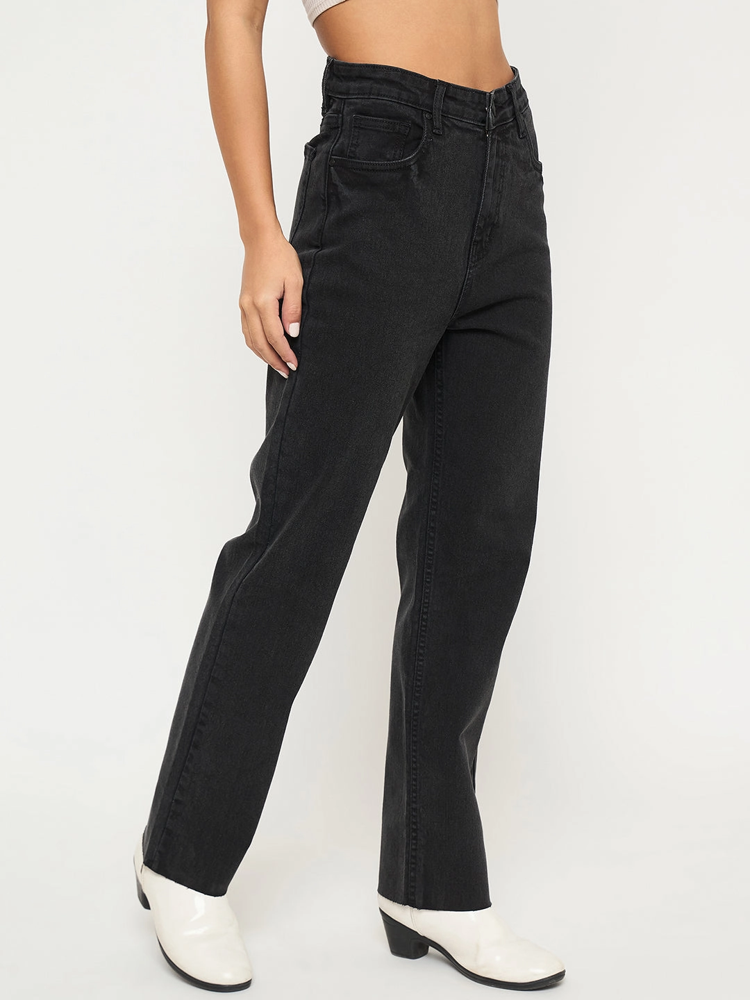 Soft Road Trip Youth Style Madame Ripped Hem Wide Leg Charcoal Black Jeans