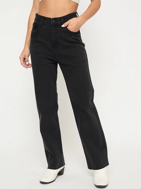 Madame Ripped Hem Wide Leg Charcoal Black Jeans Essential Wear