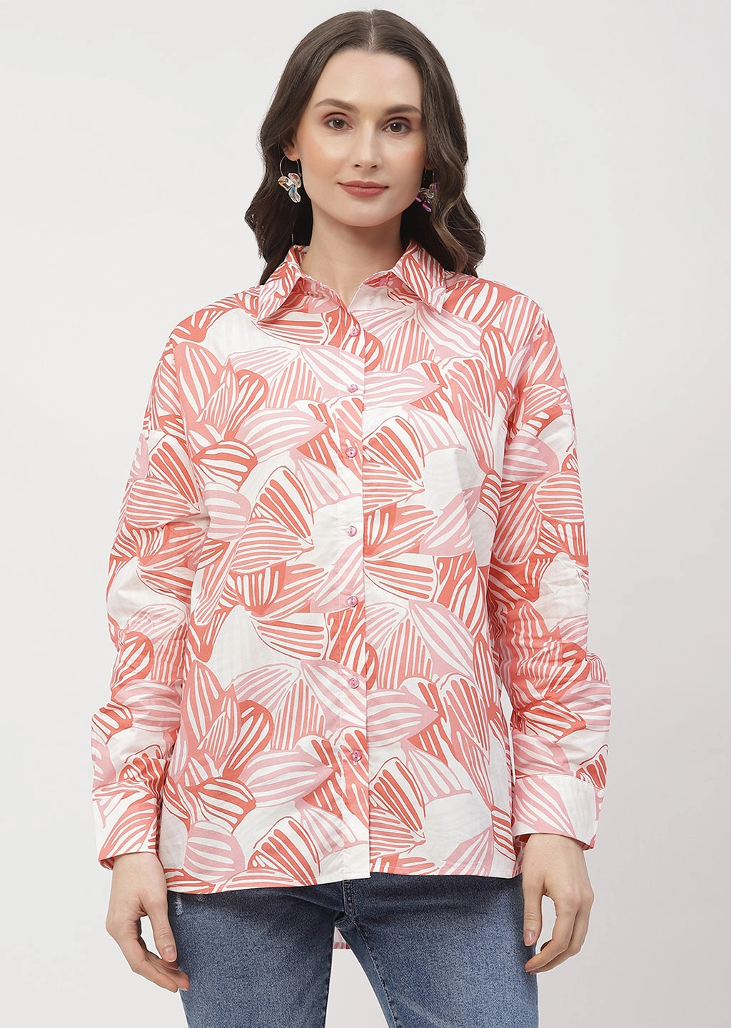Durable Texture No Slip Shoulder Grip Madame Abstract Print Brick Orange Regular Shirt