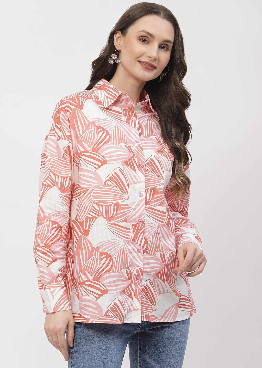 Madame Abstract Print Brick Orange Regular Shirt Tall friendly