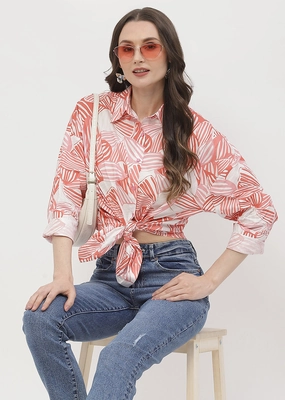 Madame Abstract Print Brick Orange Regular Shirt Polished Style Wrinkle-Resistant