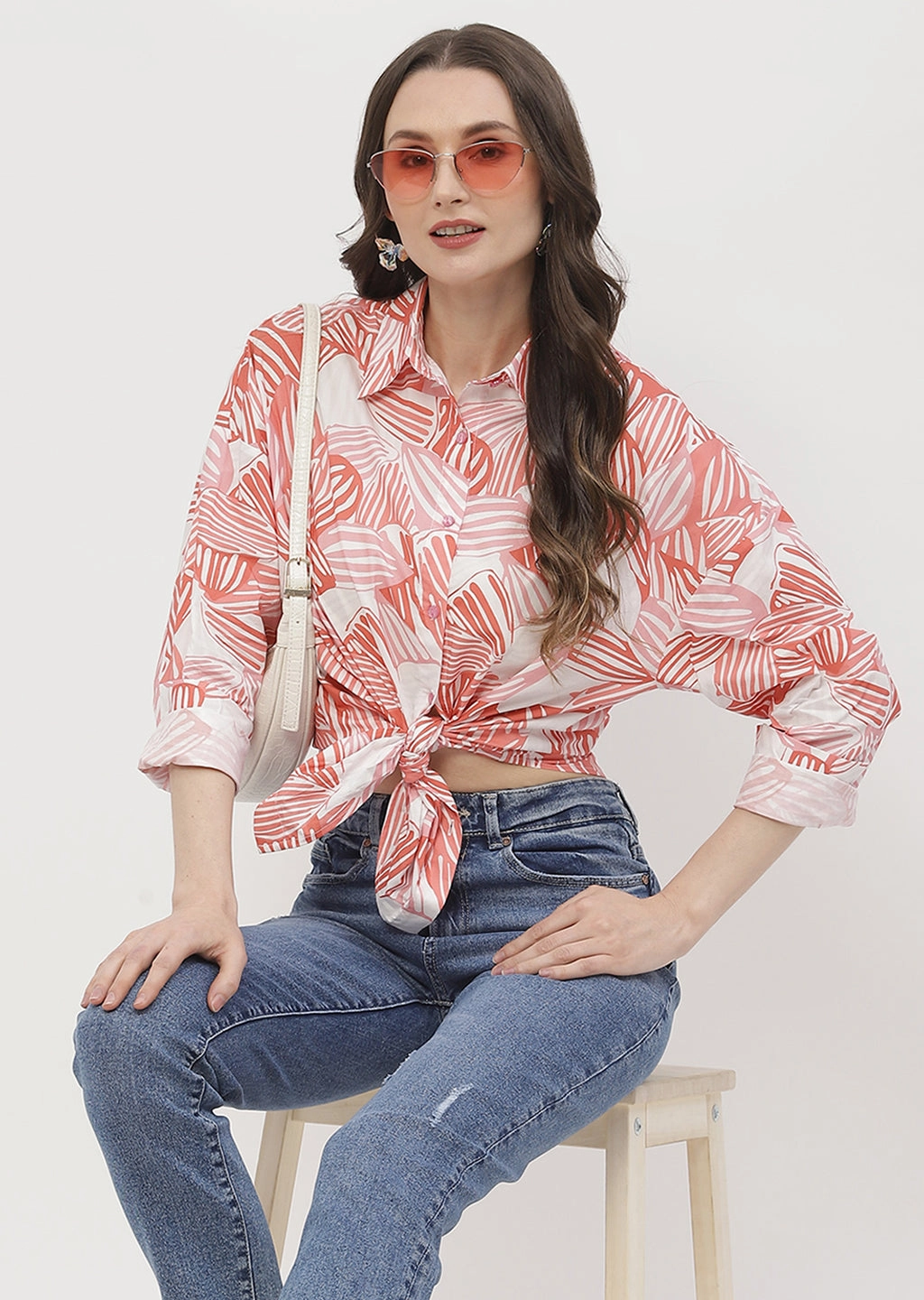 Madame Abstract Print Brick Orange Regular Shirt Polished Style Wrinkle-Resistant