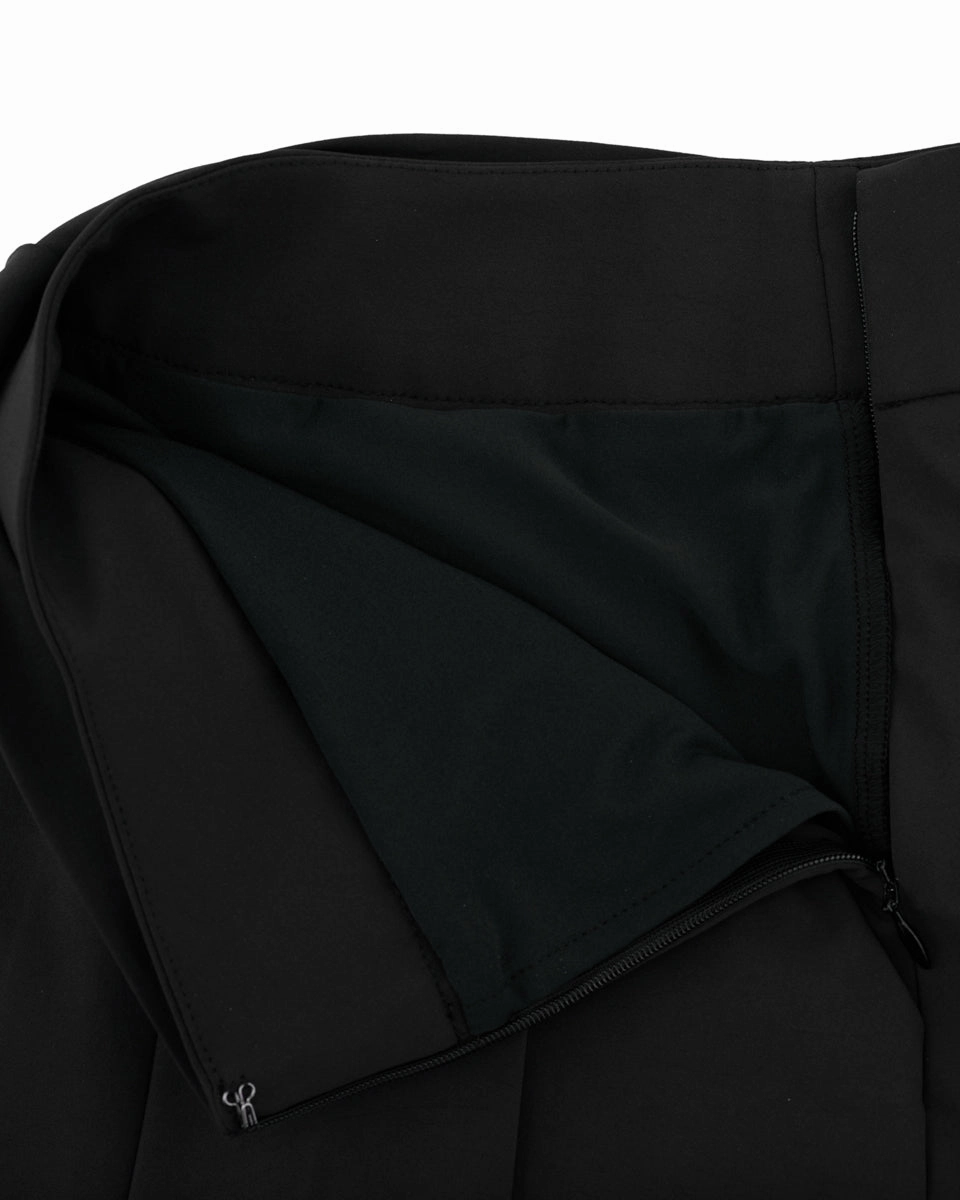 Relaxed Lines Front ribbon belt wide pleated skirt - Black