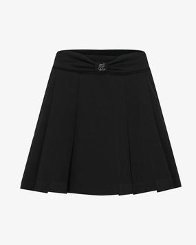 Comfortable Style Front ribbon belt wide pleated skirt - Black