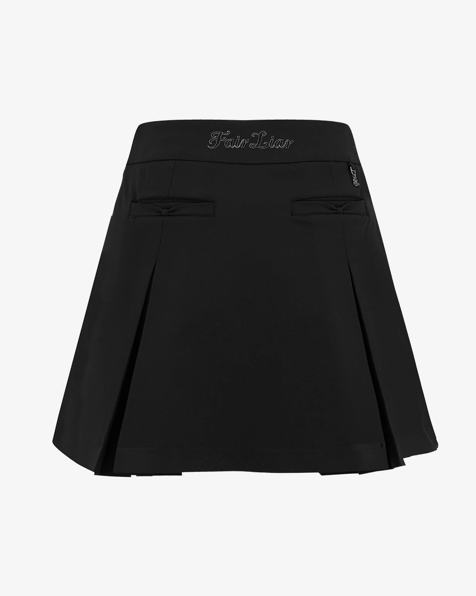 Front ribbon belt wide pleated skirt - Black Breathable Layer Fit sport chic