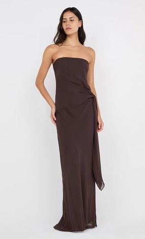 SONEVA STRAPLESS MAXI DRESS - DARK CHOCOLATE Quilted-Texture
