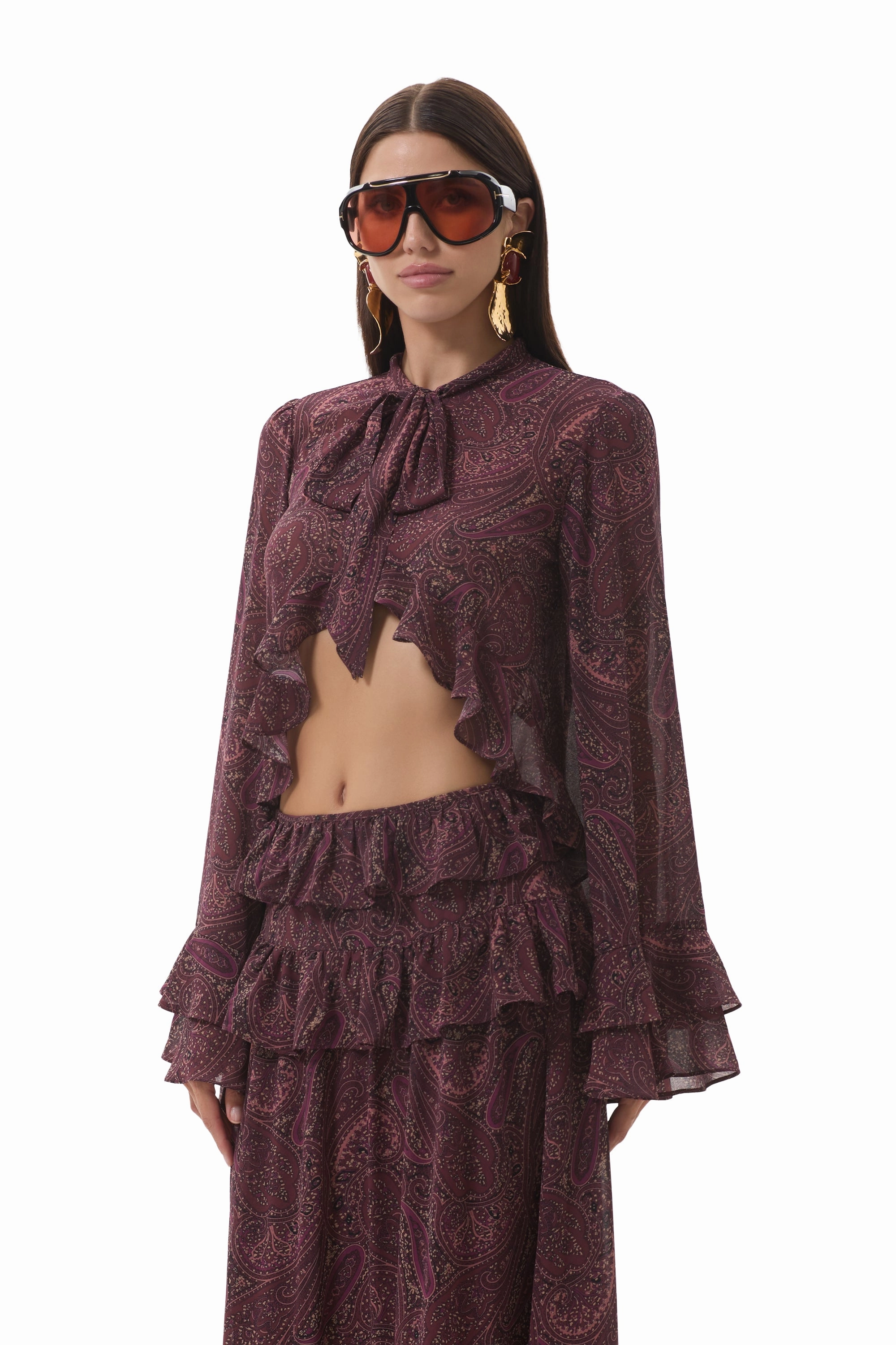 Organic Cotton Fiber Aldora Top - Chocolate Paisley