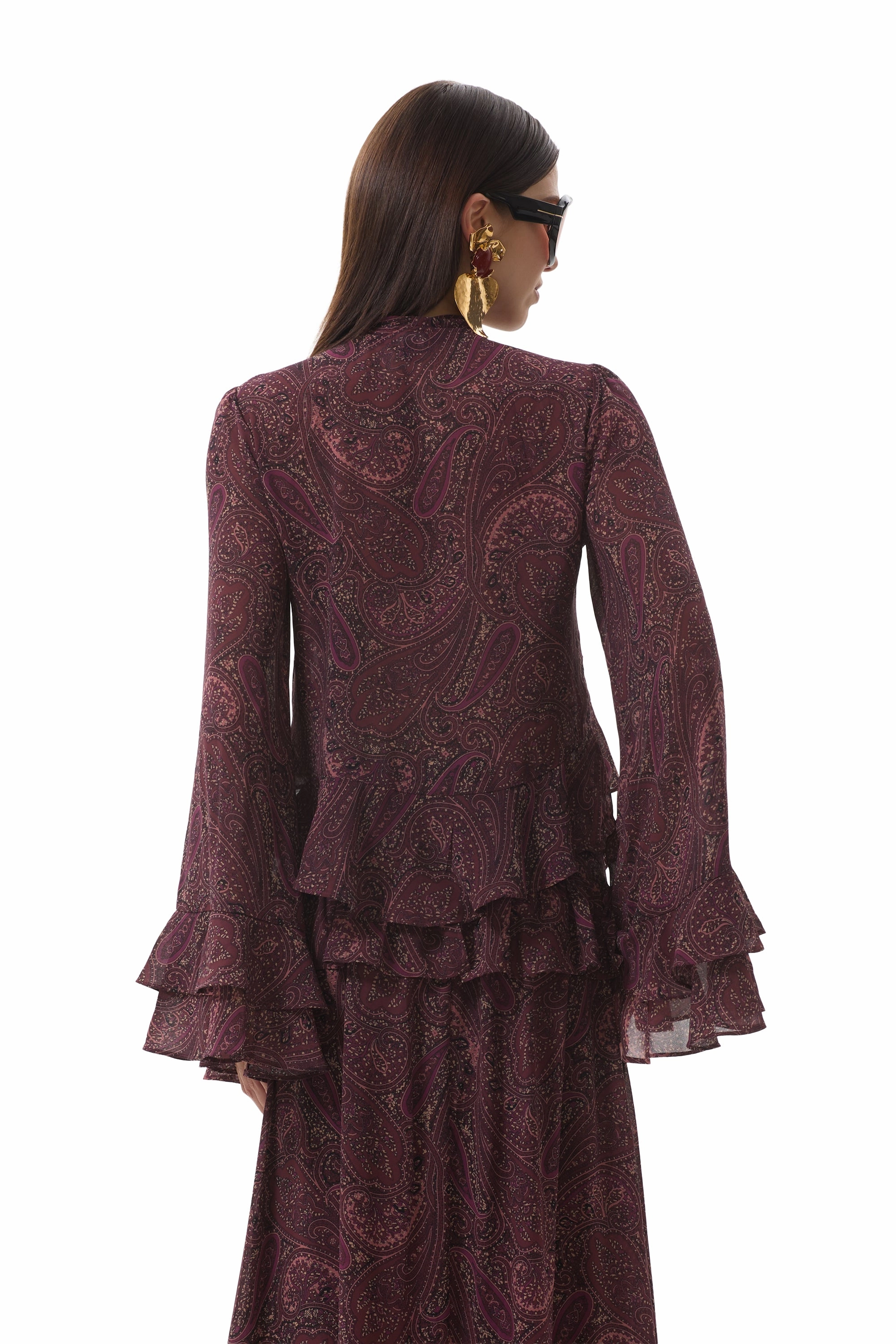 LatticeKnit WaffleWeave Aldora Top - Chocolate Paisley