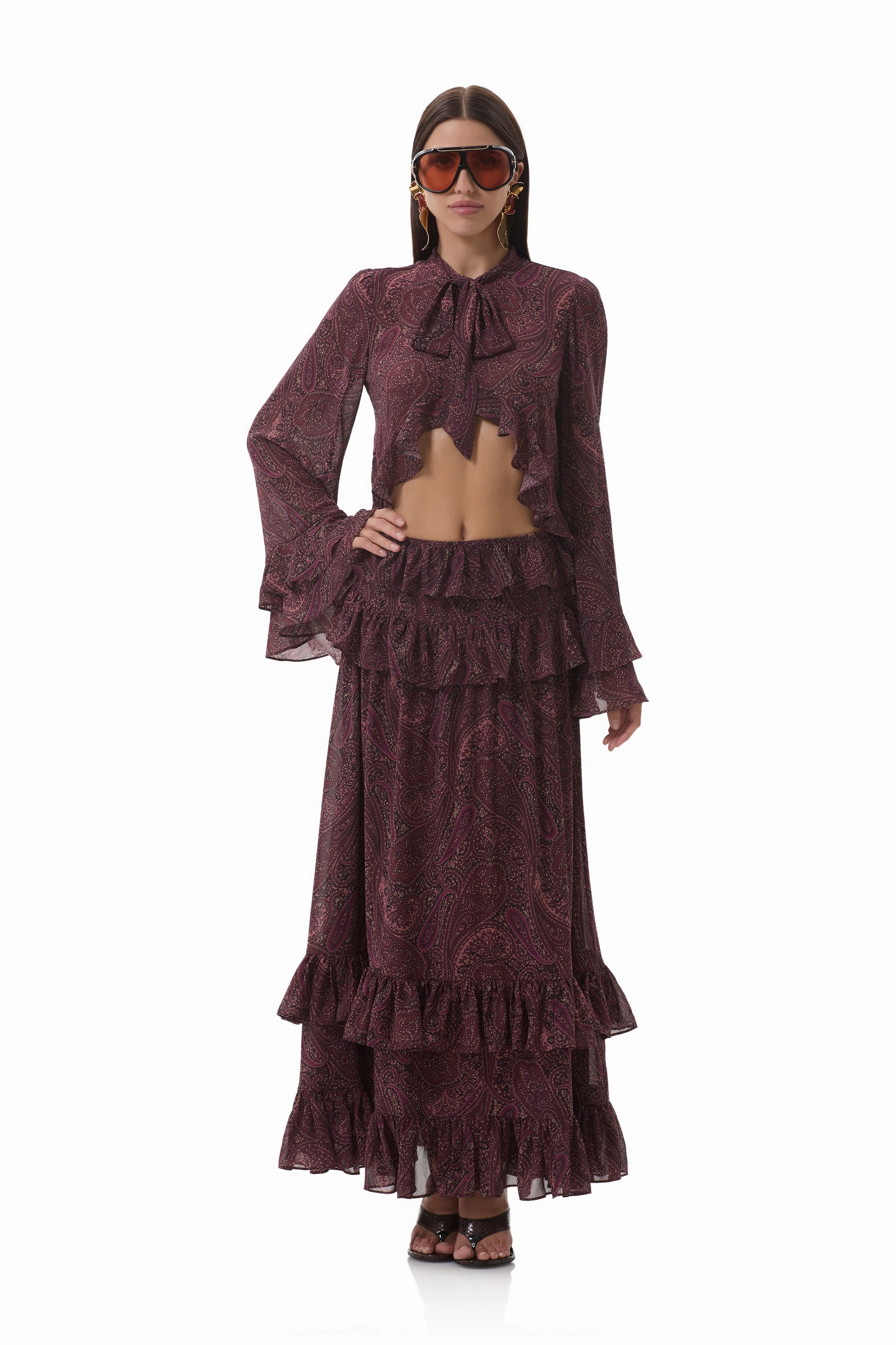 Aldora Top - Chocolate Paisley Adjustable drawstring sporty wear
