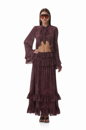 Aldora Top - Chocolate Paisley Adjustable drawstring sporty wear