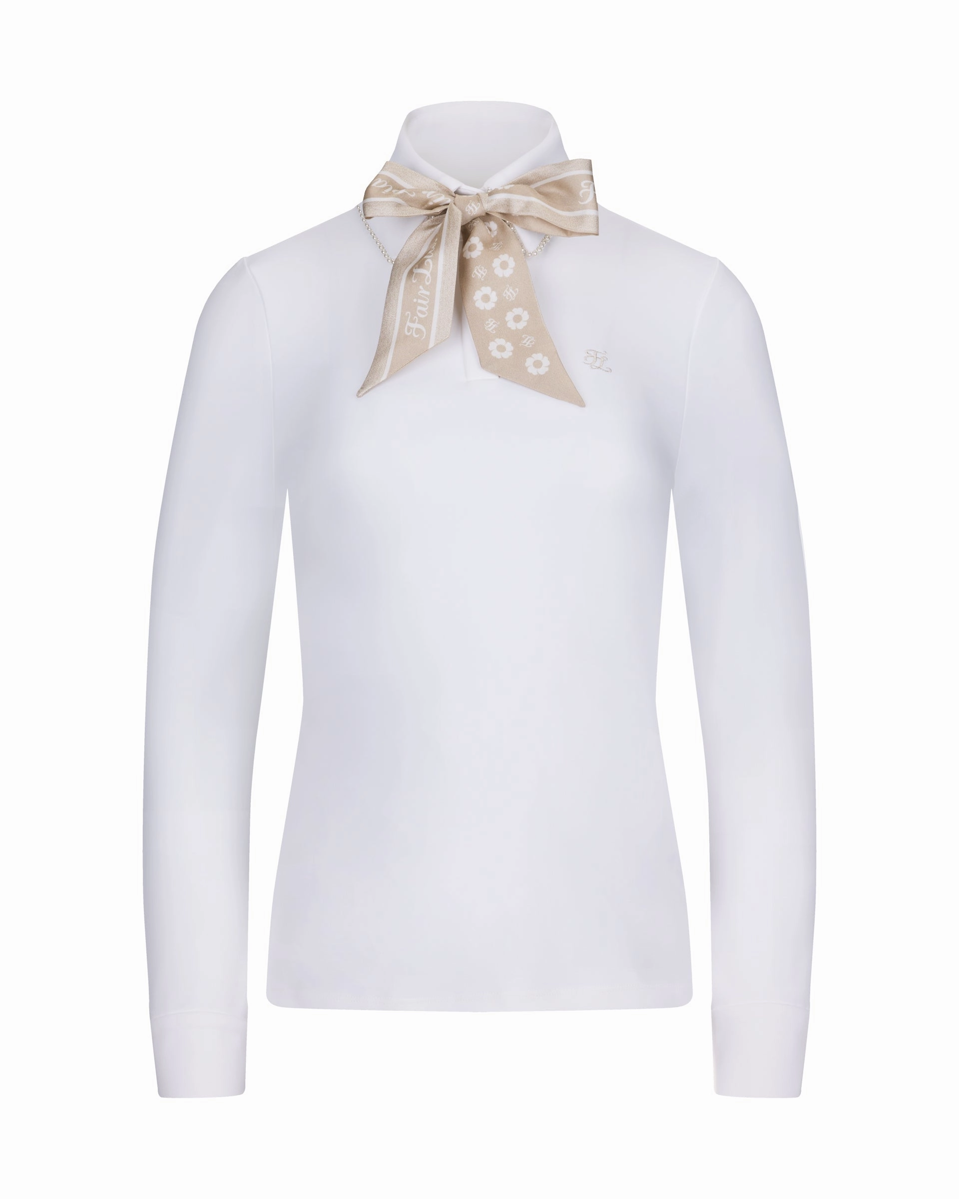 HighElasticity Reflective Logo Detail Pearl collar t-shirt with scarf - Ivory