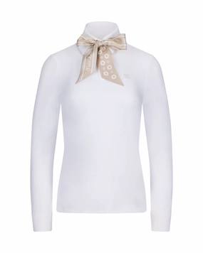 High Thread Count Cotton High Density Knit Pearl collar t-shirt with scarf - Ivory