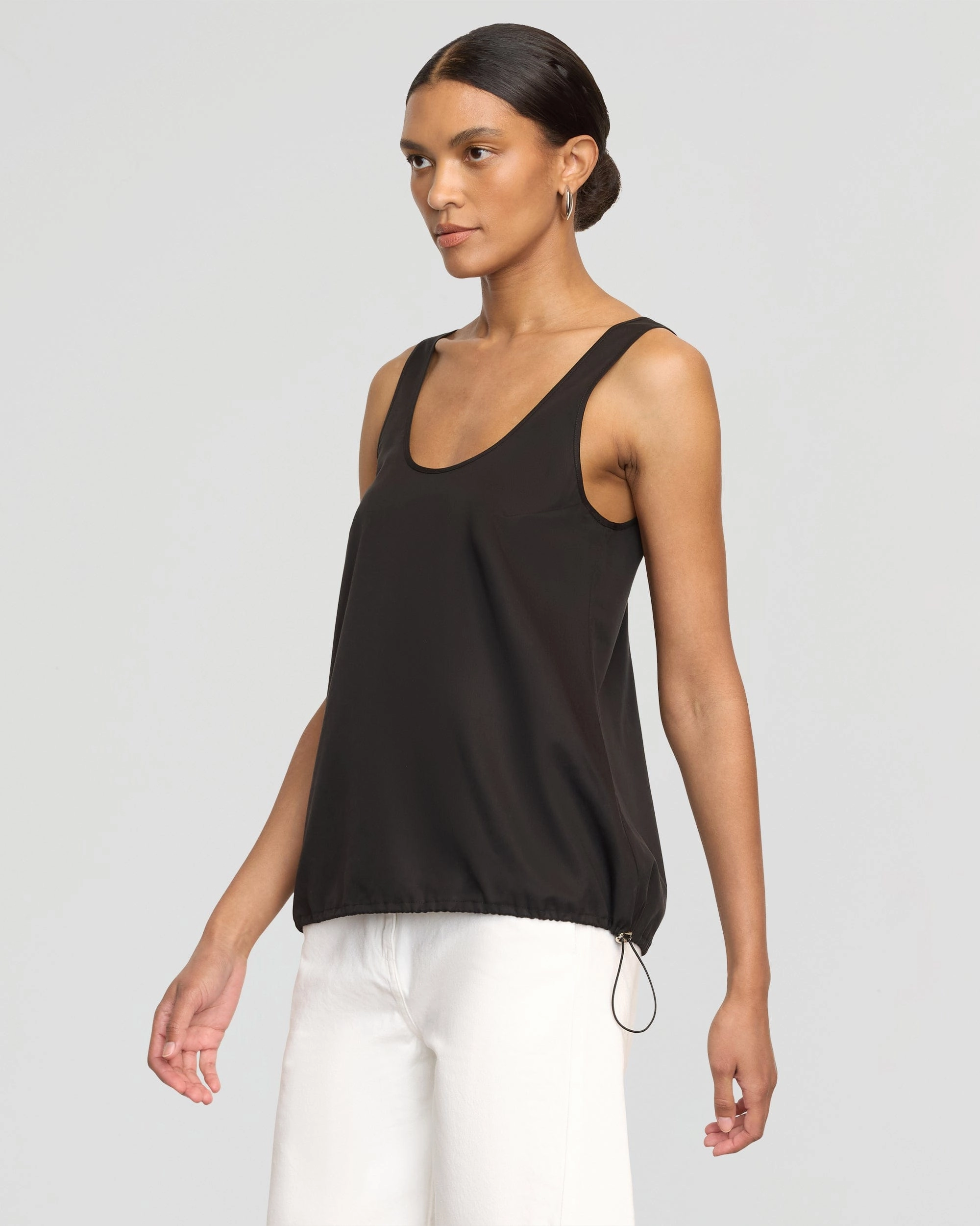 Oversized Collar Miller Drawstring-Hem Tencel-Blend Tank
