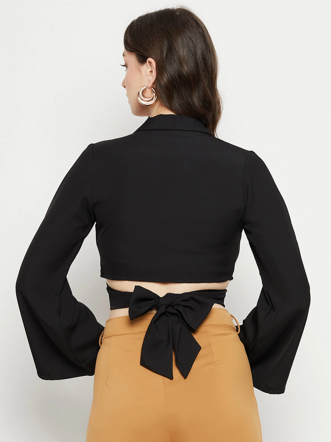 Madame Black Flare Sleeve Tie-Back Top Bonded Seam Technology