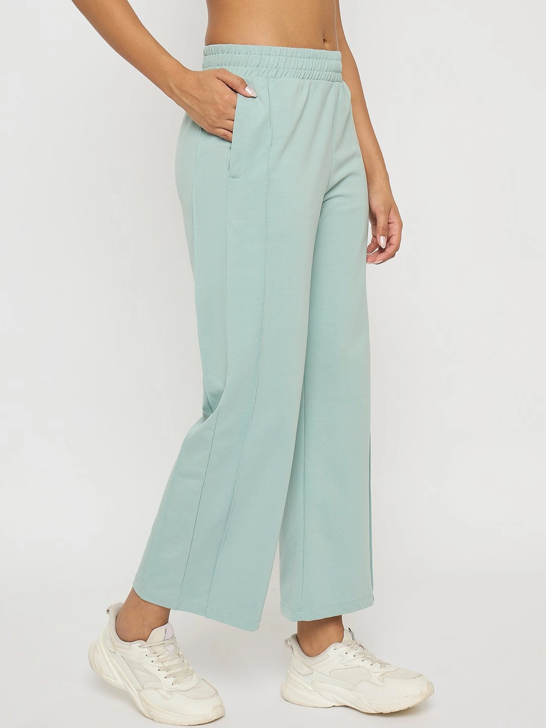 Madame Straight Fit Cotton Blend Mint Green Track Bottoms Functional Comfort Wear