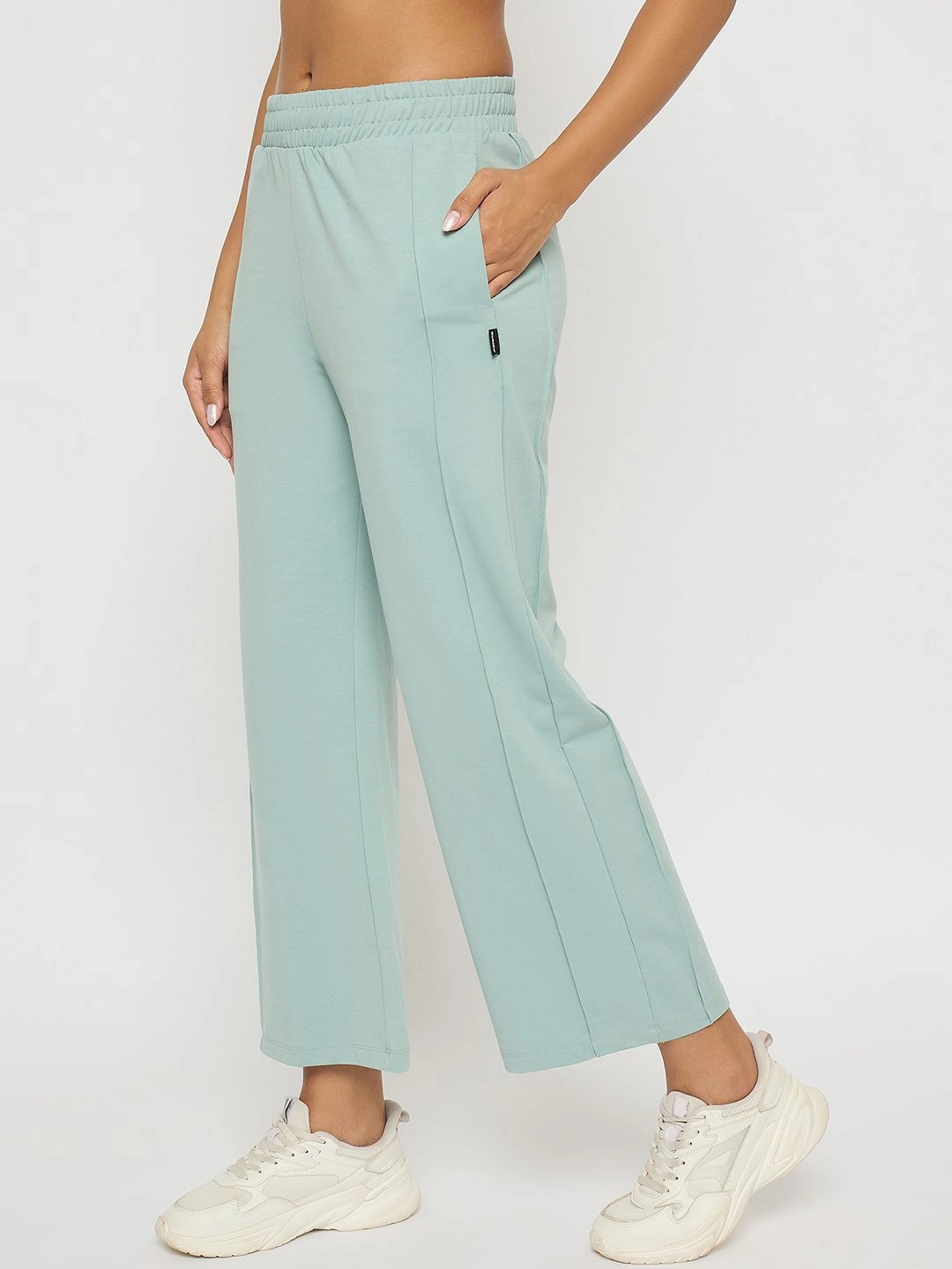 Madame Straight Fit Cotton Blend Mint Green Track Bottoms Quick Comfort Fit Recycled Polyester