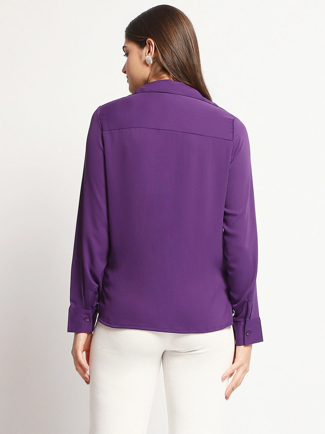 Warm Weather Wear hypoallergenic Madame Solid Purple Cuff Sleeve Shirt