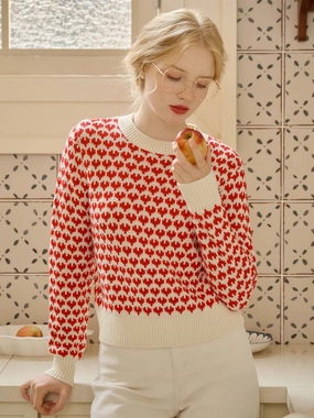 Non Irritating Serenity Contrast Round Neck Sweetheart Sweater