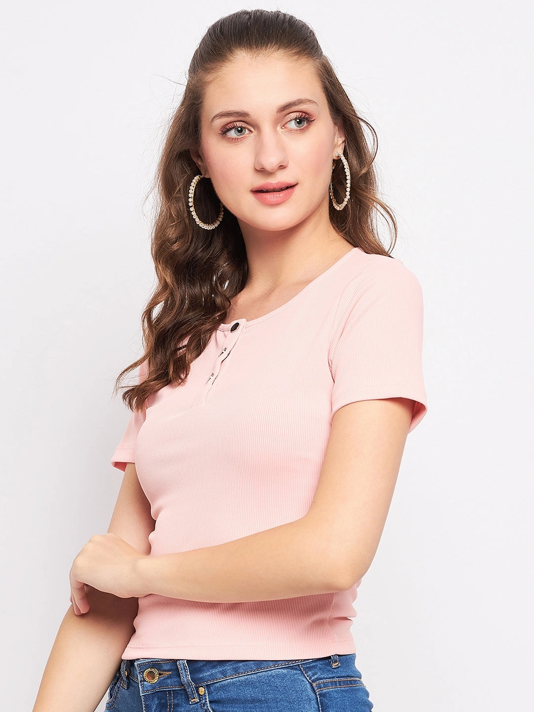 RelaxedSilhouette Madame Solid Dusty Pink Round Neck Top
