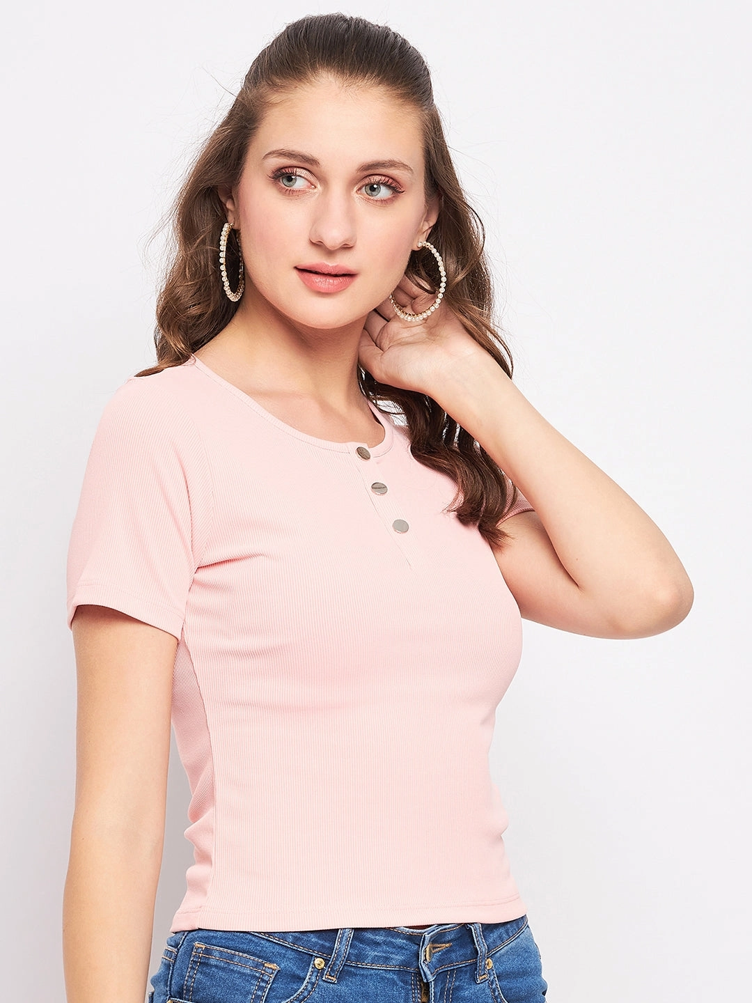 Madame Solid Dusty Pink Round Neck Top SweatWicking Fabric