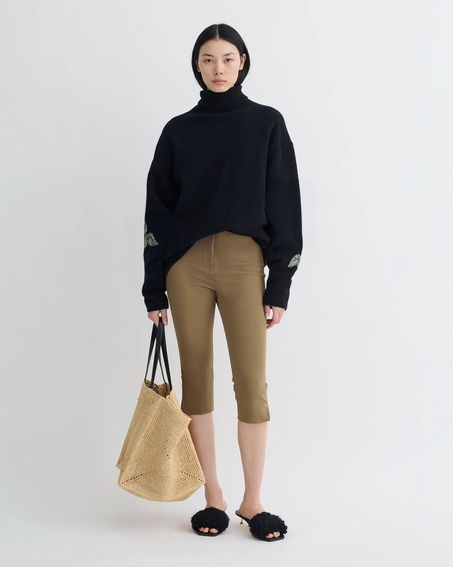 Ribbed collar Frannie - Turtleneck Sweater - Black/Roses