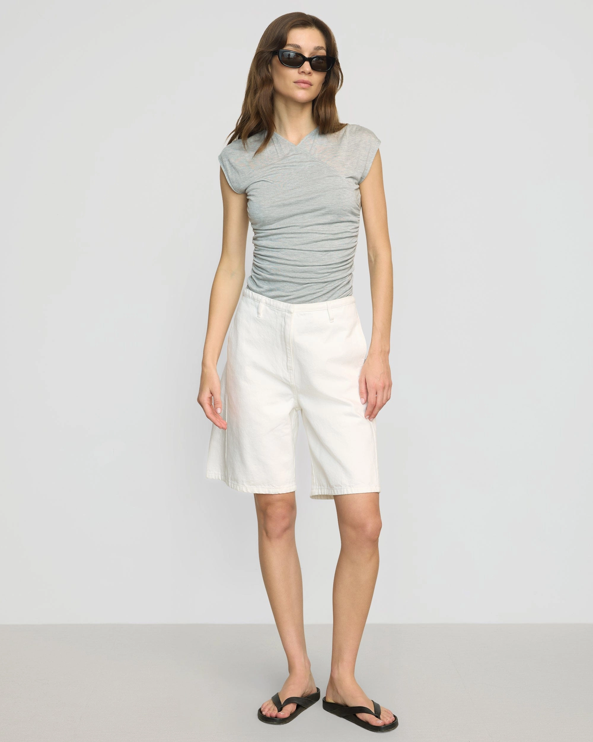 Lila Tencel Wrap-Neck Tee RawHemDetail Breathable Mesh Back