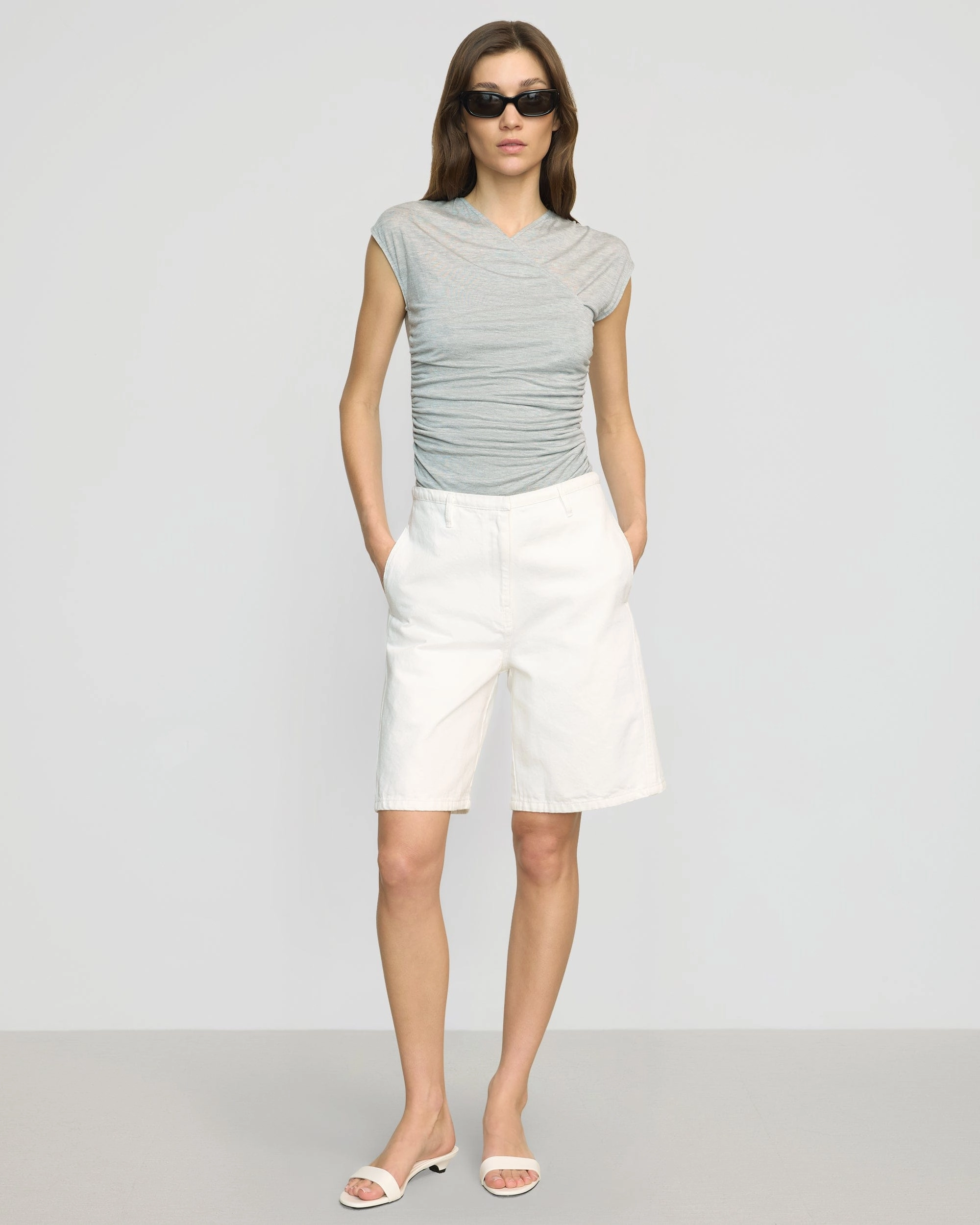Lila Tencel Wrap-Neck Tee Stay Cool Technology Weighted Hem