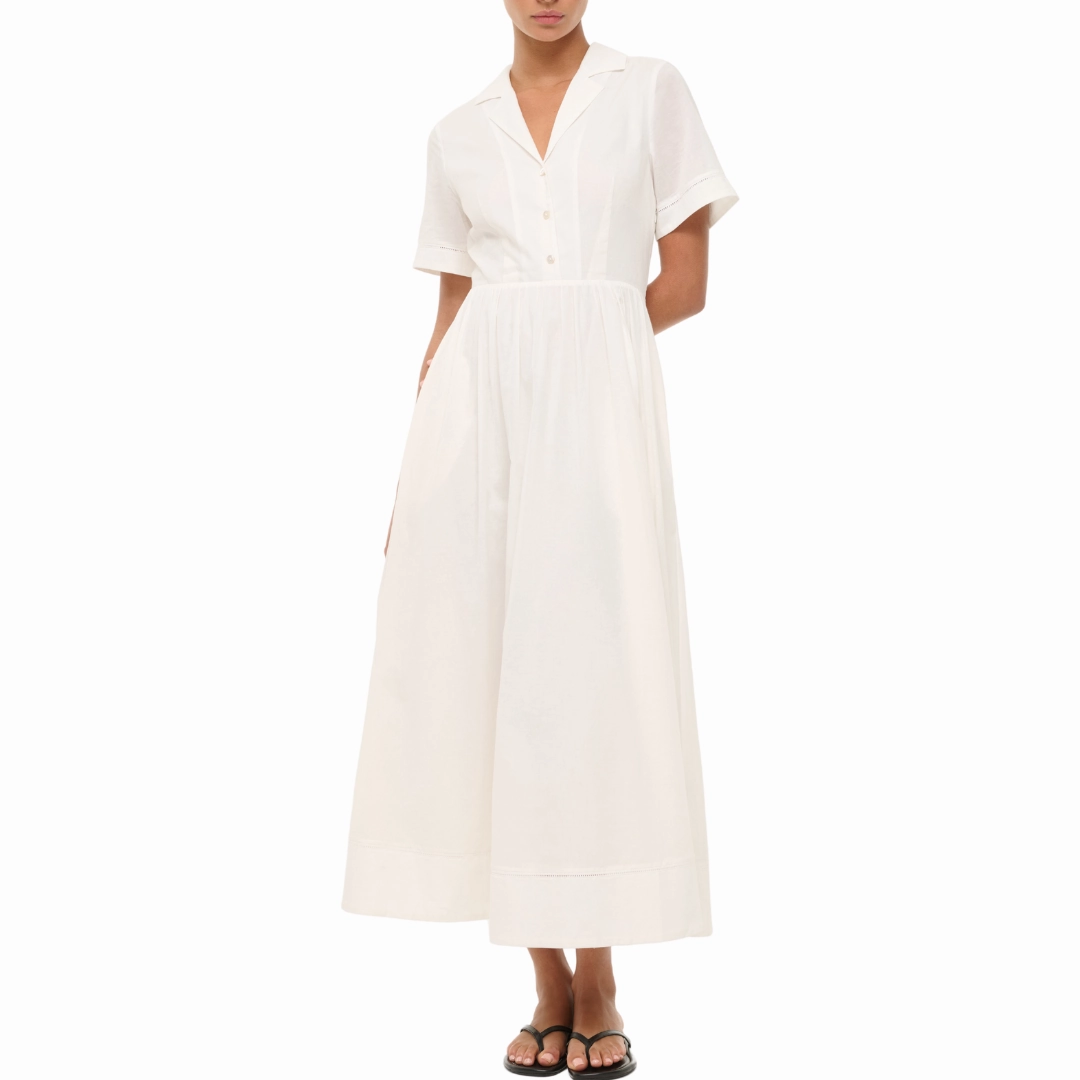 Pleated-Texture Flattering Shape Look White Meryl Dress