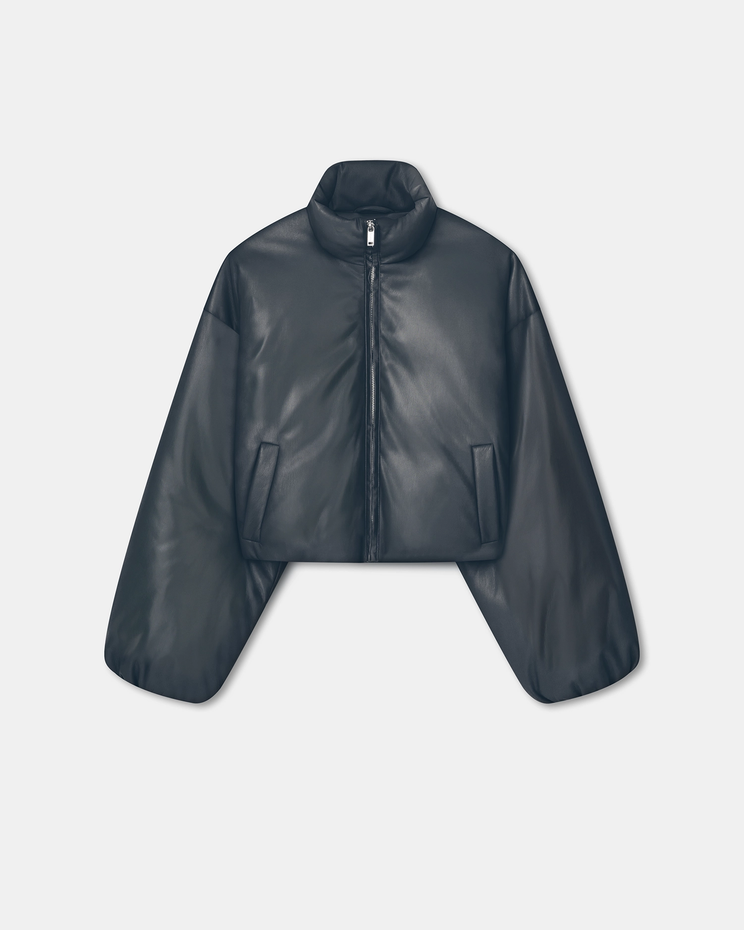 Lilima - Cropped Okobor? Alt-Leather Puffer Jacket - Steel Blue Antique fencing