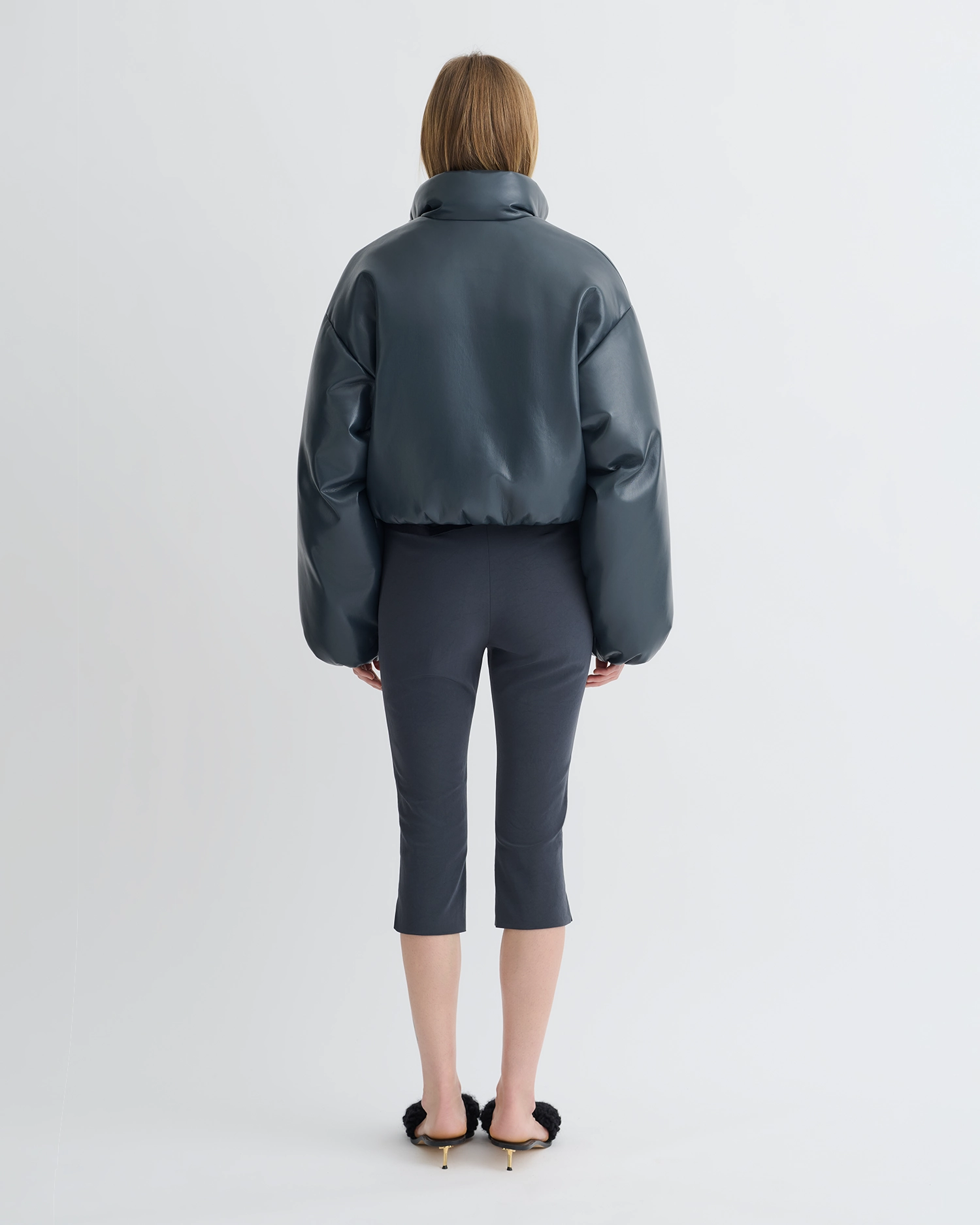 MultiDirectional Flex Zones Printed Lilima - Cropped Okobor? Alt-Leather Puffer Jacket - Steel Blue