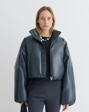 Lilima - Cropped Okobor? Alt-Leather Puffer Jacket - Steel Blue jersey Comfort Wear