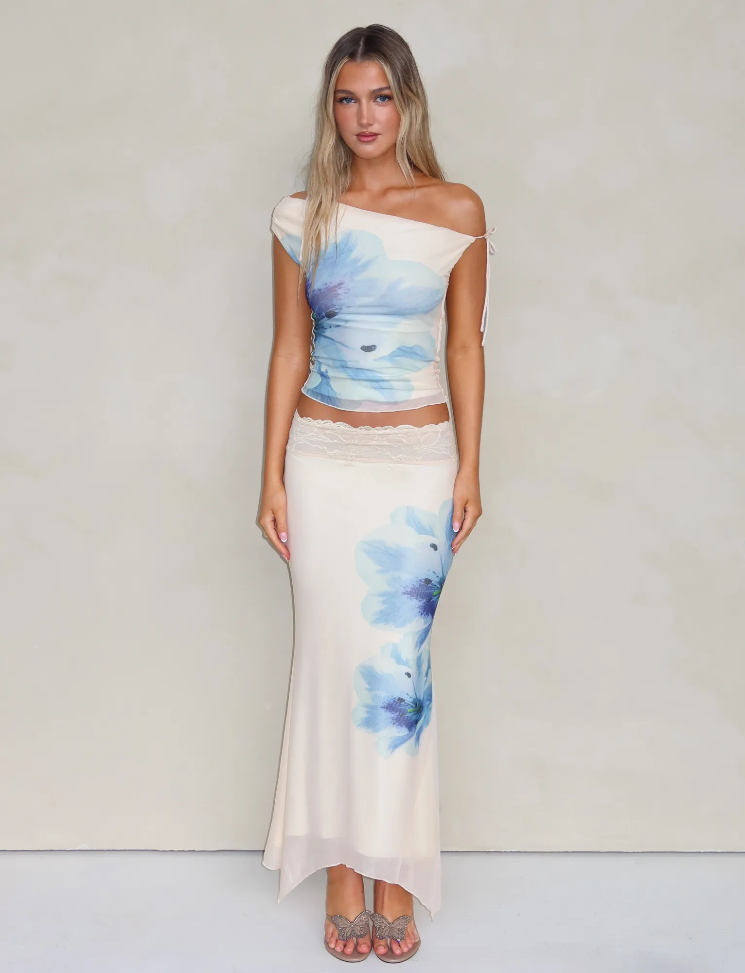 Stylish Finish LILLIAN SKIRT - WHITE : CREAM: FLORAL