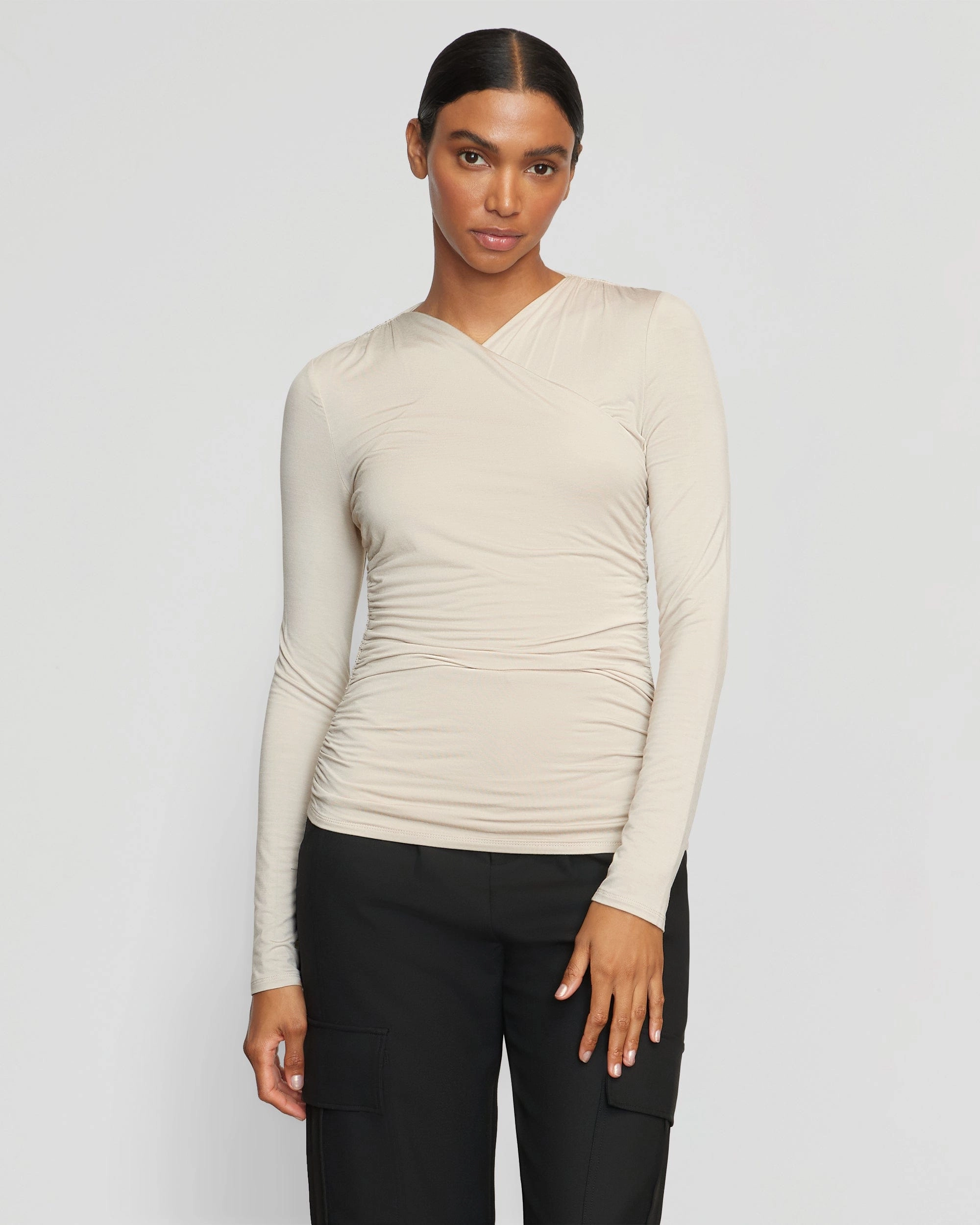 Lilou Wrap-Neck Long-Sleeve Tee Hypoallergenic fabric Reinforced Stitching