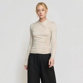 Lilou Wrap-Neck Long-Sleeve Tee Stretch Fit Top