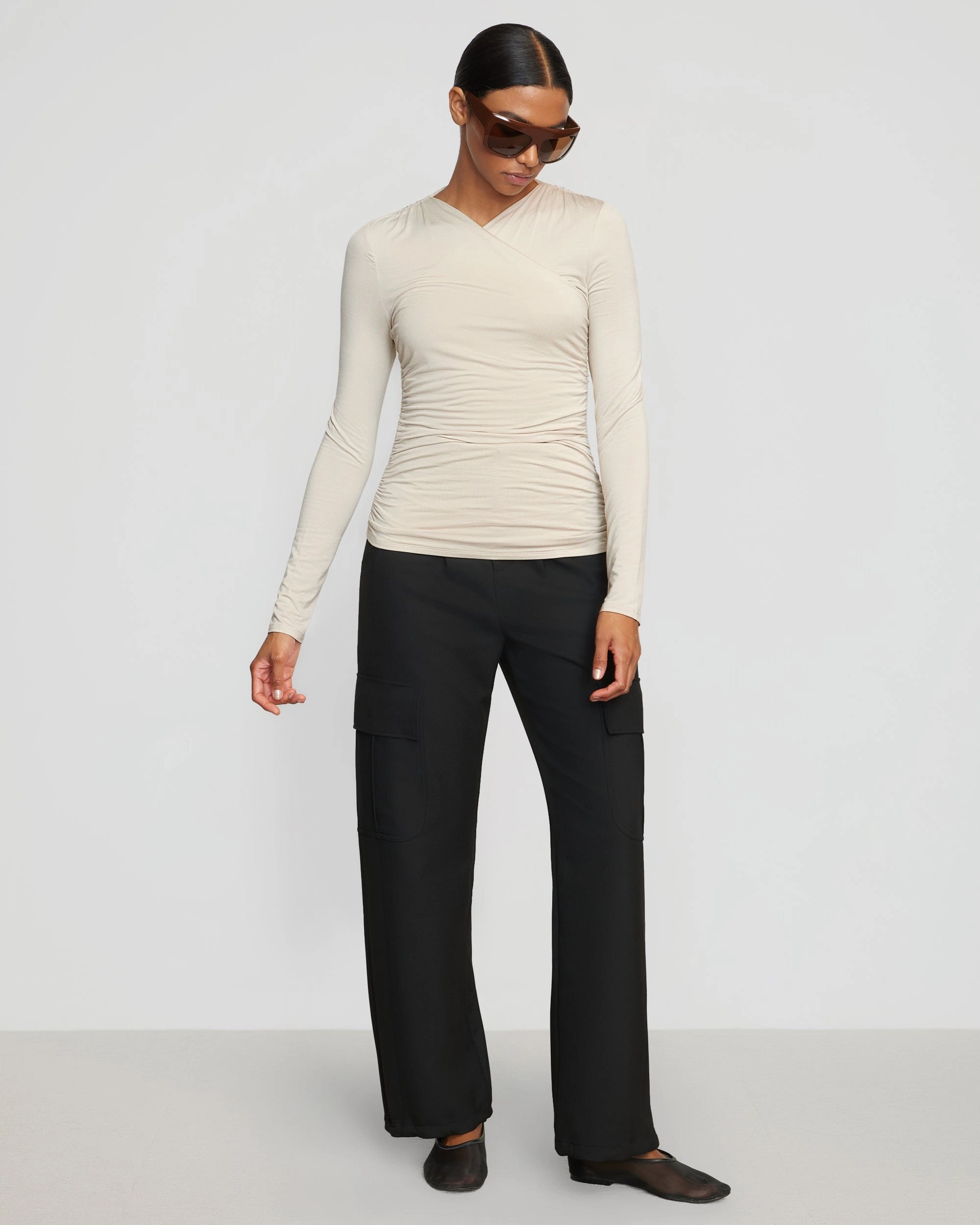 Lilou Wrap-Neck Long-Sleeve Tee Moisture wicking